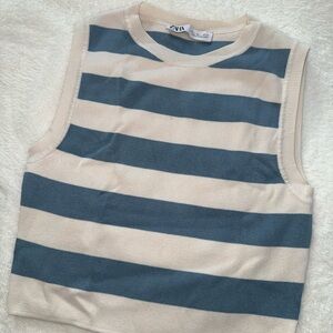 Zara Blue and White Striped Sleeveless Top